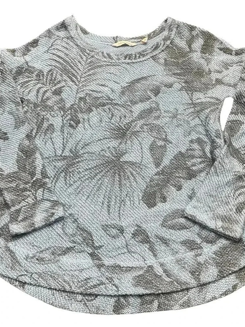 Soft Surroundings Light Blue Crewneck Sweater with Gray Floral Print